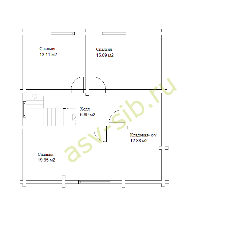 2-х этажный дом из бруса по проекту Б-174: планировка второго этажа